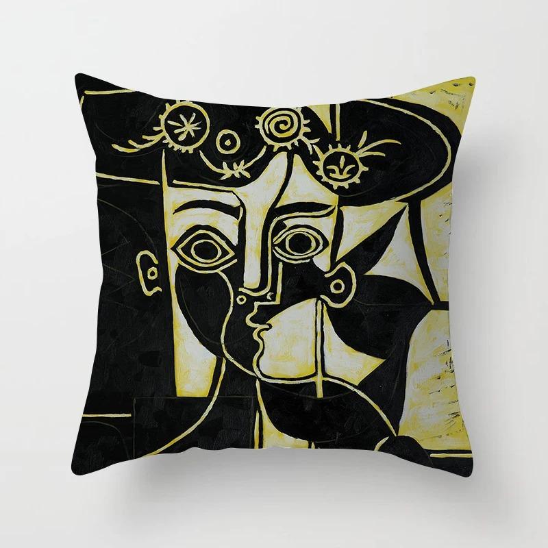 Abstract Face Cubist Art Peach Skin Pillow Cover 2D Flat Printed Geometric Portrait Cushion Case For Sofa Living Room Decor