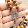 Christ Jesus Wooden Beads Rosary Bead Cross Pendant Woven Rope Chain Necklace Religious Orthodox Praying Jewelry