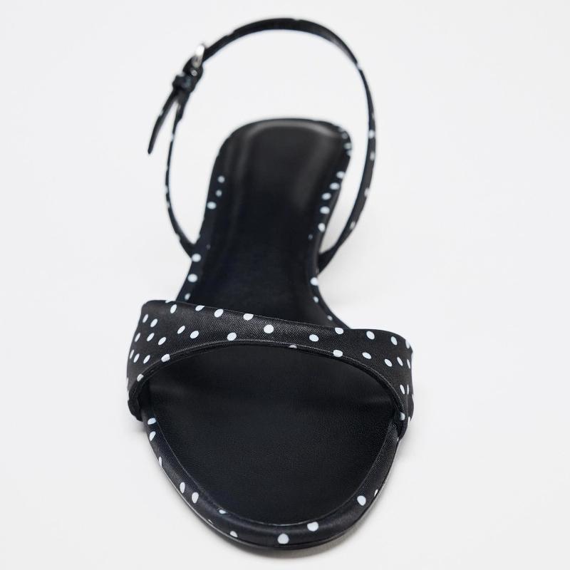 Мода Мода Дизайн Босоножки на Каблуке-Рюмочке в Горошек Женские Высококачественные Сатиновые С Задним Ремнем Пряжка Каблуки Сандалии Комфорт Элегантные Туфли для Платья