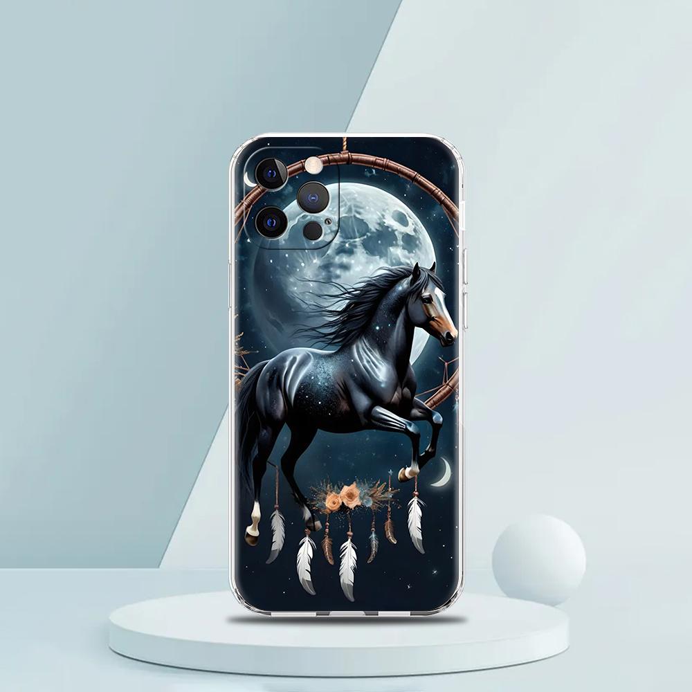 Мягкий прозрачный чехол-бампер из ТПУ для iPhone 16 15 14 13 12 11 Pro Max XR 8 7 Plus XR Ударопрочный корпус с рисунком лошади/животного