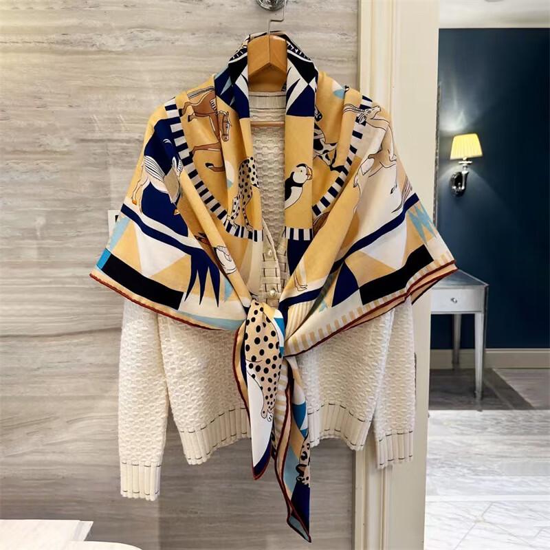 NINA SOLOR Carousel Silk Wool Large Square Scarf