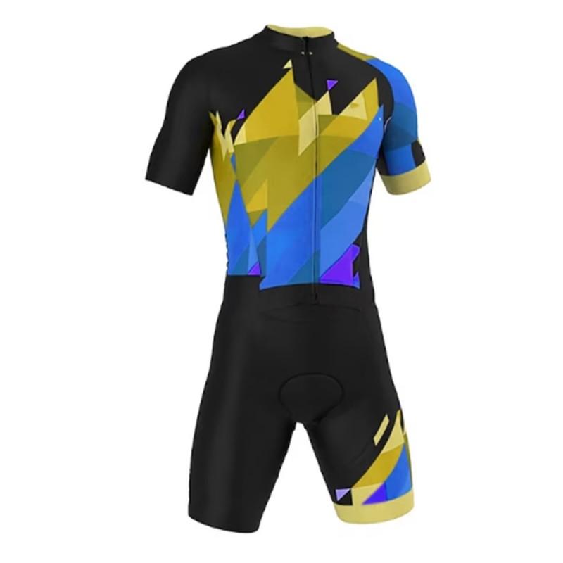 1 Unisex Short Sleeve Triathlon Bodysuit Cycling Jersey Quick Dry Bike Riding Apparel Blue Red Color Block