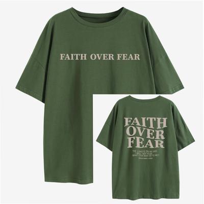 Христианская футболка большого размера Faith Over Fear «Господь на моей стороне», свободная футболка, женская модная повседневная хлопковая эстетичная футболка