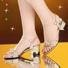Модные летние женские квадратные сандалии Премиум-сандалии с открытым носком Винтажные нескользящие кожаные повседневные туфли на платформе со стразами на высоком каблуке