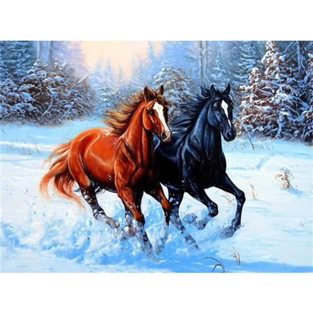 5D Diamond Painting Cross Stitch Horse Full Round Diamond Embroidery Animals Picture