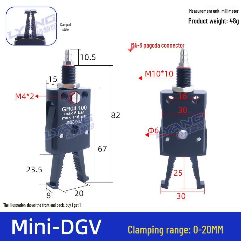 Pneumatic Mini Grippers: A/B/C/E Robot Arm Clamps for Injection Molding (J1060/J1080).