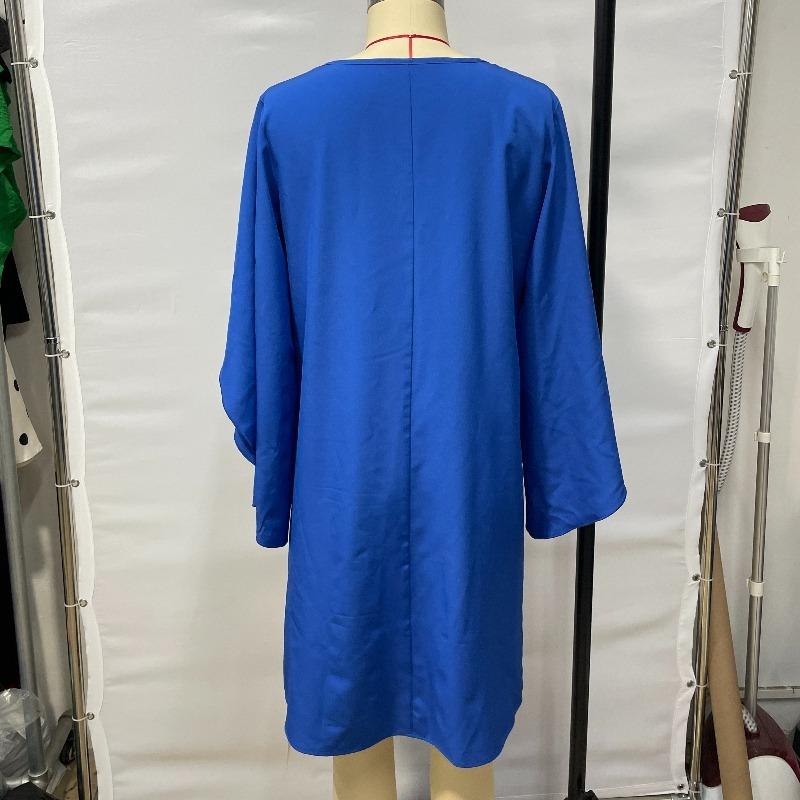 Летнее круглое шея накидка с коротким рукавом свободные женские повседневные платья элегантное синее платье больших размеров для женщин модное винтажное однотонное женское короткое платье 25913