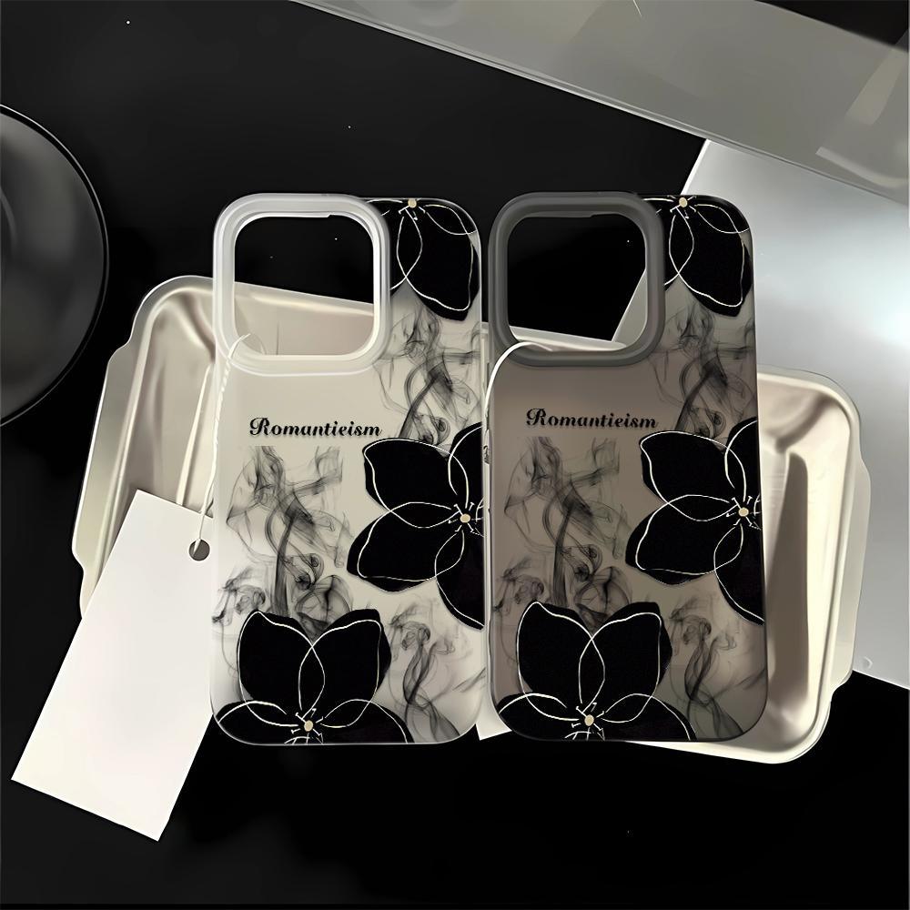 Black Flowers Phone Case For Iphone 17 17air 16 15 14 13 12 11 8 7 Pro Max Mobile Protective Case Soft Funda Cover