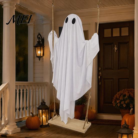 Floating Ghost for Patio Trees Halloween Hanging Swing Decor with String Lights, Glowing Adjustable Swinging Props Ornament Yard Tree, Outdoor Spooky
