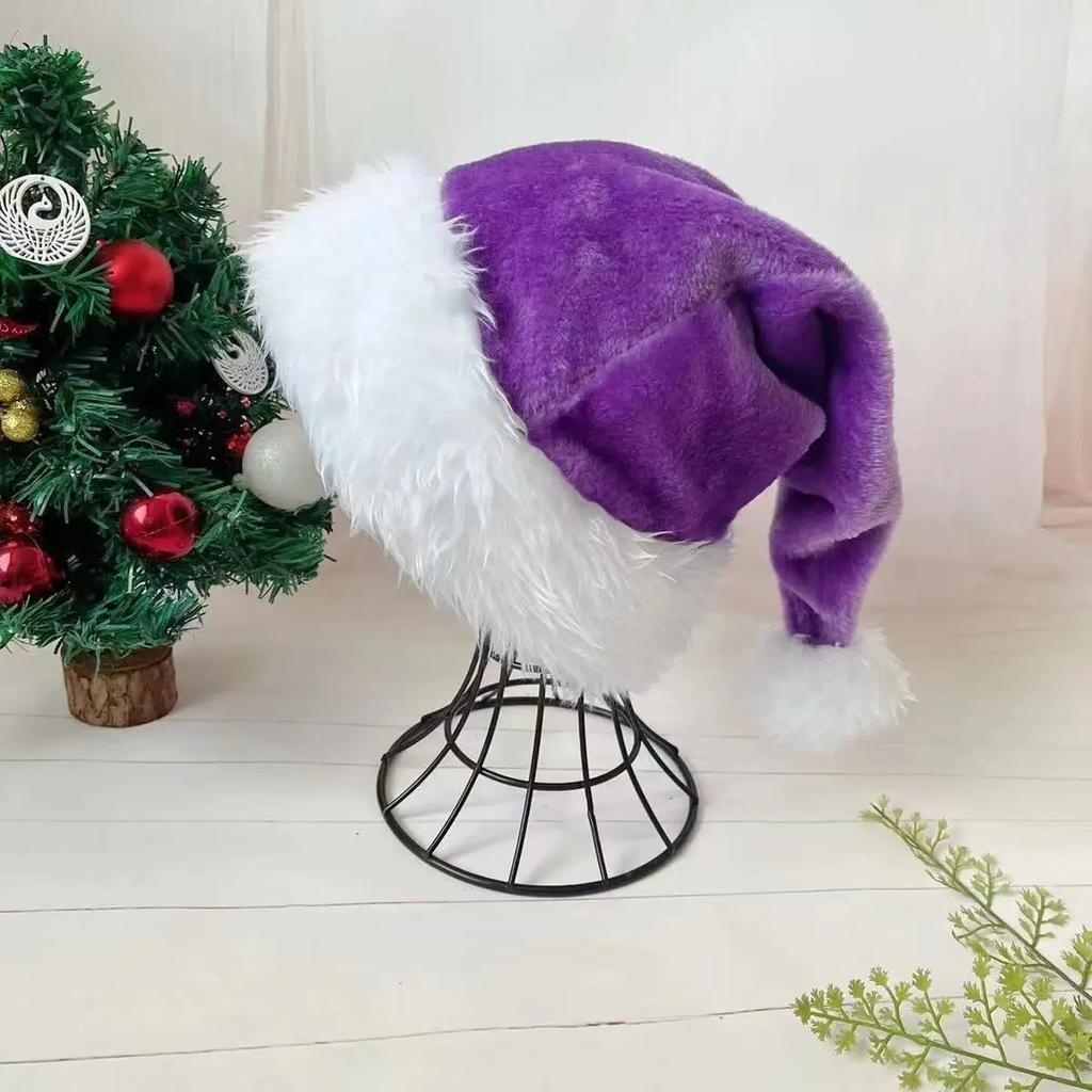 30 * 45cm Christmas Santa Hat Xmas Pink Long Plush Holiday Red Black Hat For Adults And Kids Unisex New Year Festive Supplies