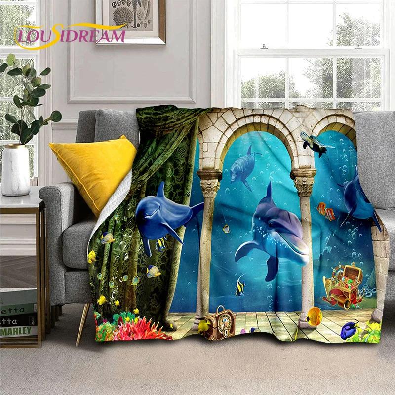 3D Иллюзия Подводный Мир Морское Дно Мультяшная Акула Дельфин Плед, Мягкий Плед для Дома Спальни Кровати Дивана Покрытие для Путешествий Дети