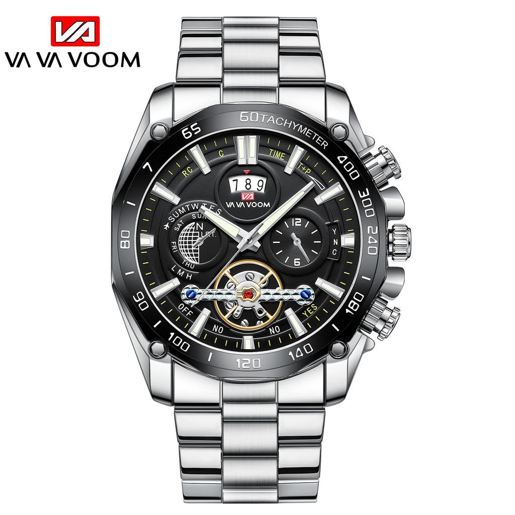 VA VA VOOM Brand Classic Mens Retro Watches Automatic Mechanical Watch Tourbillon Clock Genuine Leather Waterproof Military Wristwatch