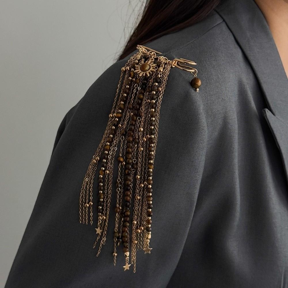 Multi-layer Chain Clothing Decoration Brooch Tiger-eye Stone Lapel Pins Pin Suit Coat Brooch Women