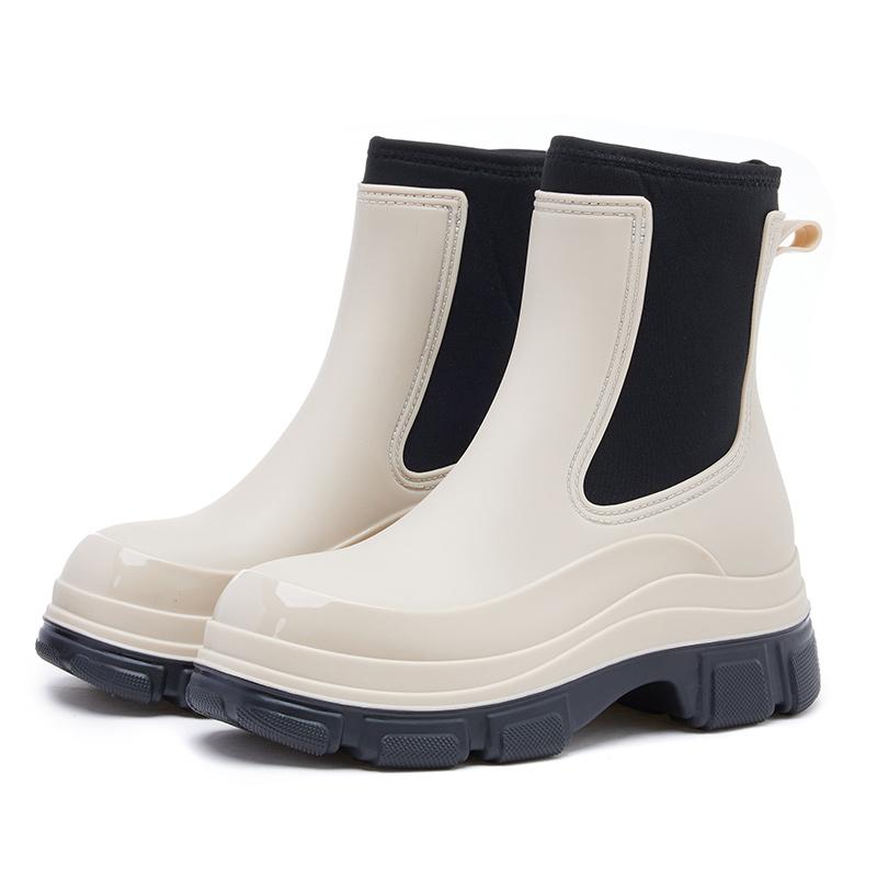 ПВХ противоскользящие модные водонепроницаемые резиновые сапоги на толстой подошве зимние водонепроницаемые ботильоны для женщин и детей уличную водную обувь