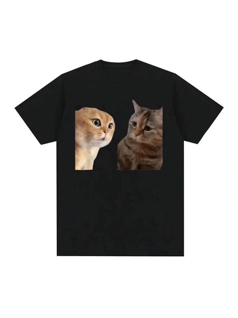 Funny Cute Cats Talking Meme Graphic T-Shirts Men Women Fashion Short Sleeve T Shirt Casual T-Shirt
