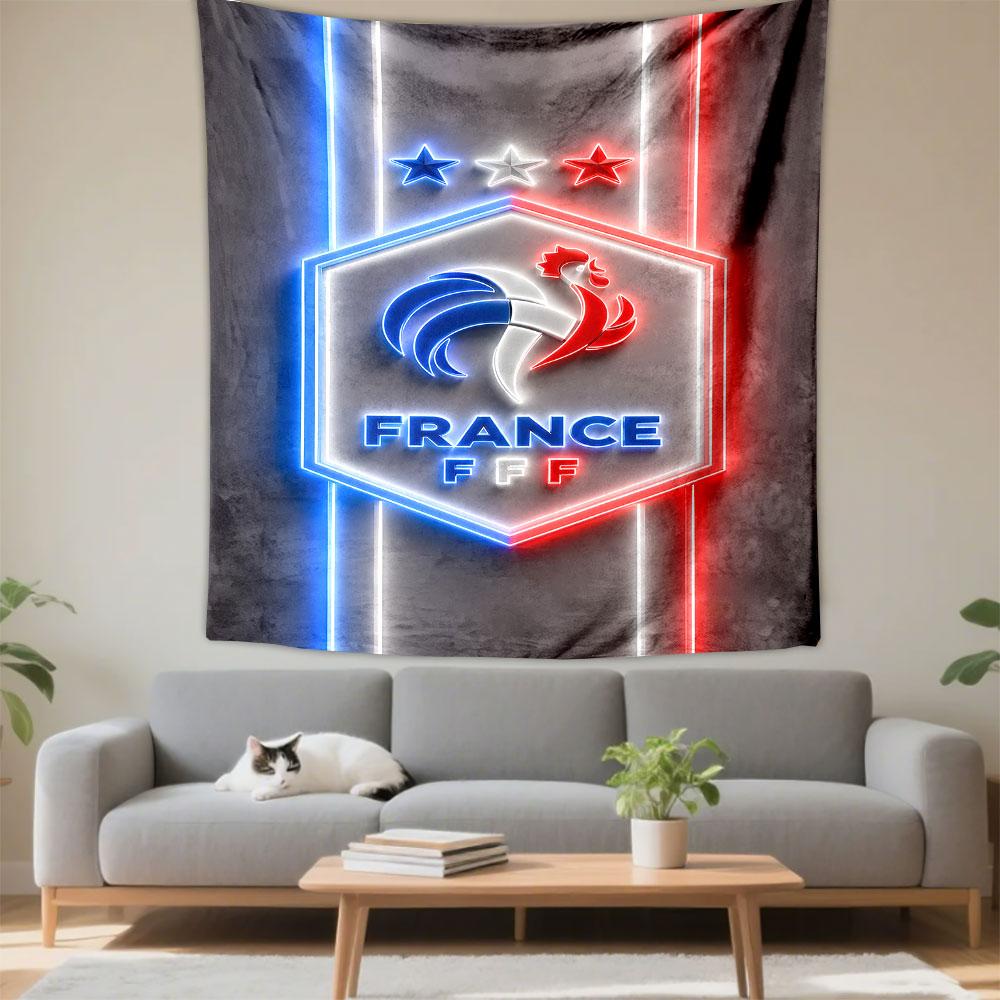 France Football Neon Rooster Design Patterned Tapestry Decorative Wall Hanging, Home Bedroom Living Room Decor