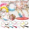 Silicone Key Ring Bracelet, Women Beaded Bangle Keychain Wristlet Leather Tassel