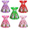 Kids Girls Cartoon Santa Claus Christmas Tree Elk Print Ruffle Sleevess New Year Dress