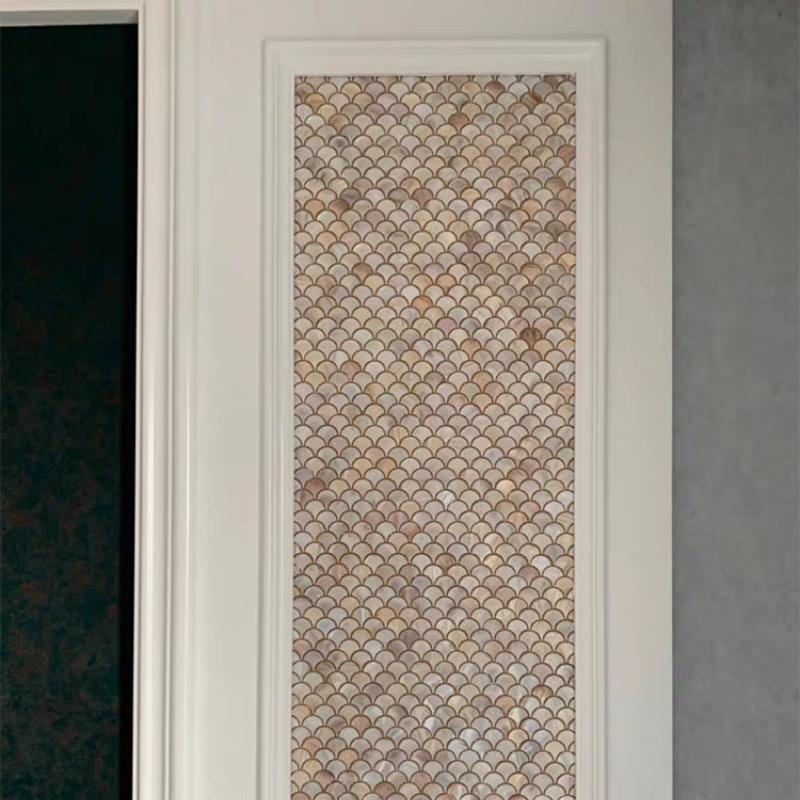 1 шт., веерообразная мозаика в виде рыбьей чешуи, настенная плитка в виде ракушки, настенные наклейки для кухни, гостиной, прихожей, плитки, с подложкой, самоклеящиеся модели можно резать