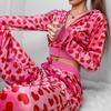 Розовые бархатные толстовки, женские куртки Kawaii с сердечным принтом, укороченные толстовки с длинными рукавами на молнии, осень