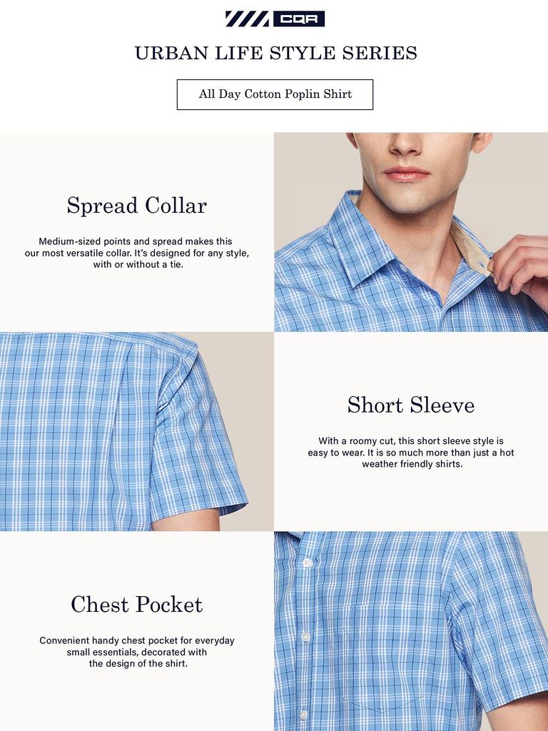CQR Повседневная рубашка с коротким рукавом стандартного кроя с нагрудным карманом, легкая и хлопковая в клетку, идеально подходит для или доступна в больших размерах, мужская, прочная, 100%