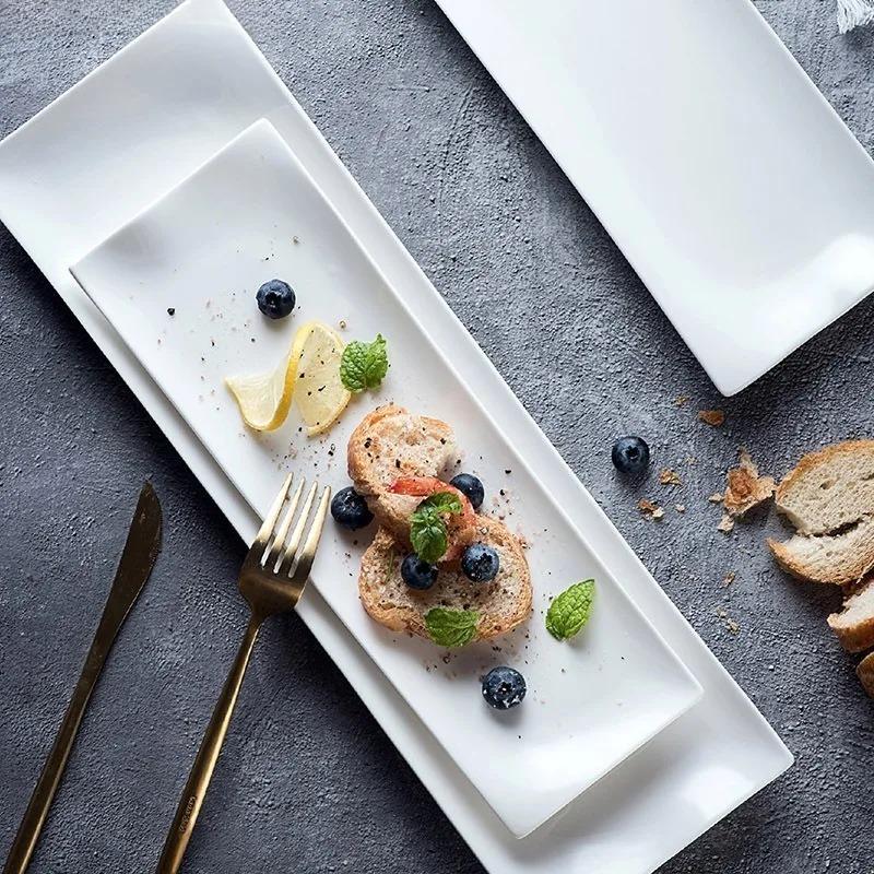 White Ceramic Dinner Plate Creative Long Sushi Plate Rectangular Dim Sum Barbecue Plate Japanese Tableware Restaurant Tableware