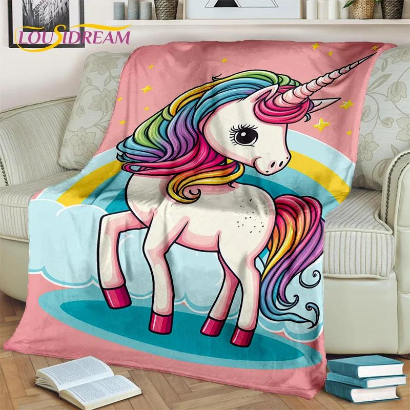 D Cartoon Unicorn Throw Blanket Soft Cozy Blanket for Home Bedroom Picnic Travel Perfect Kids Birthday Gift