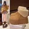 Кожаные зимние ботинки на толстой подошве, увеличивающие рост, женские новые зимние утепленные теплые пушистые короткие ботинки, хлопковая обувь