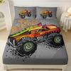 Мультяшный комплект простыней на резинке с грузовиком, комплект детского постельного белья с монстр-траком для декора комнаты для мальчиков-подростков, 1 простыня на резинке и 1/2 наволочки