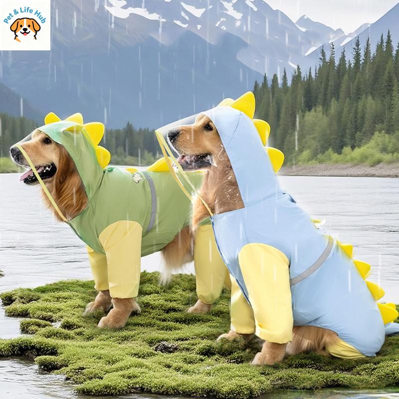 Dinosaur Design Dog Raincoat 4-legs Waterproof Pet Clothes Summer Tail Shape Rain Coat For Large Dogs Golden Retriever