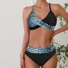 Женские купальники Бикини 2 шт. Купальник с открытой спиной Холтер Пляжная одежда Синий леопардовый принт Купальные костюмы Купальник с подвесным вырезом