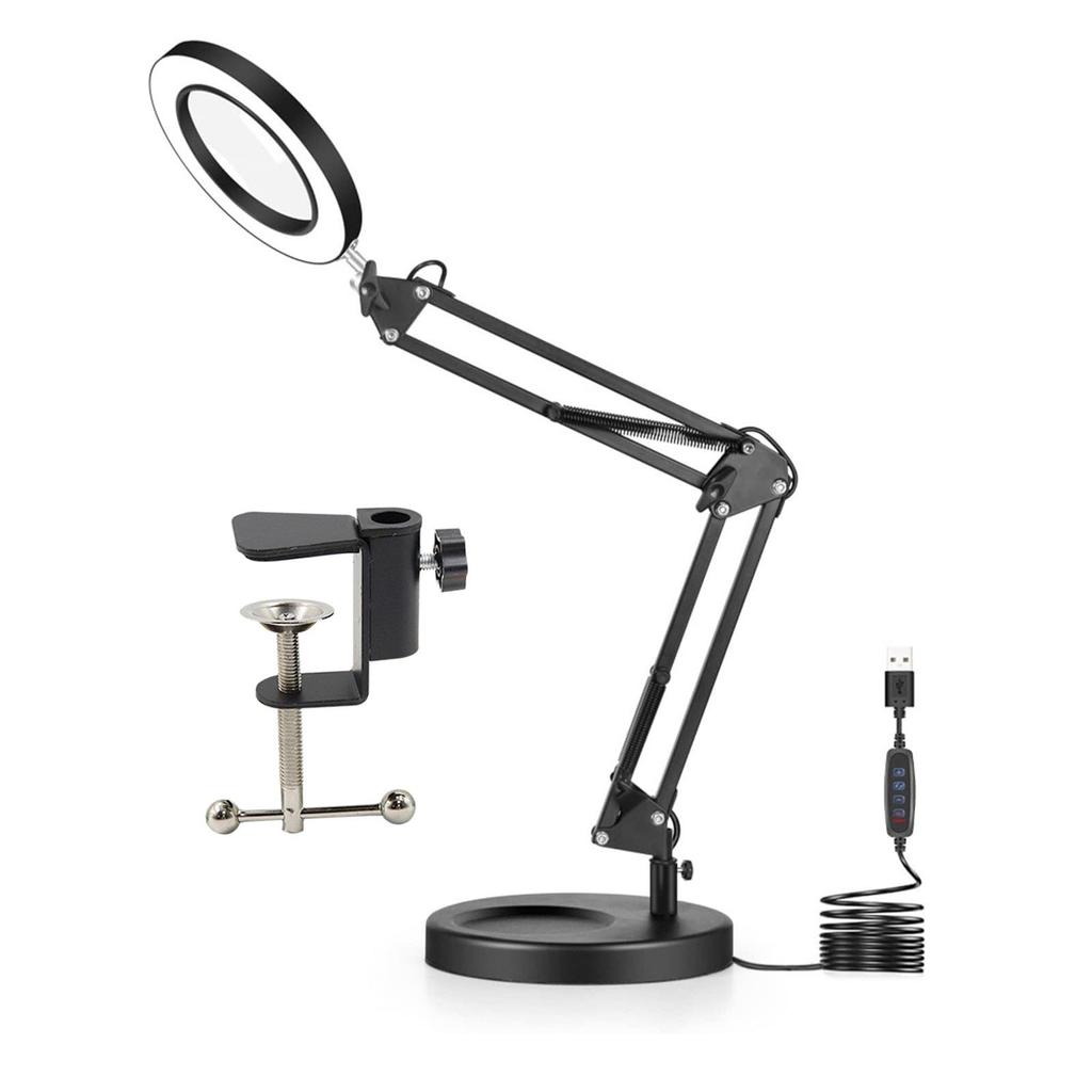 LED Long Arm American Style Folding Magnifier Desk Lamp for Welding and Repair with Eye Protection