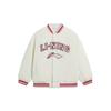 Contrast Trim Stripe Letter Logo Fleece-Lined Jacket Unisex Jacket Cream AFDSD31-1