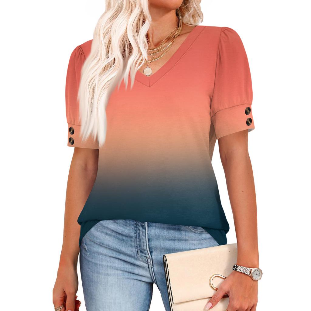 Женские топы с коротким рукавом, рубашки на пуговицах, V-образный вырез, модные наряды, блузки, повседневные
