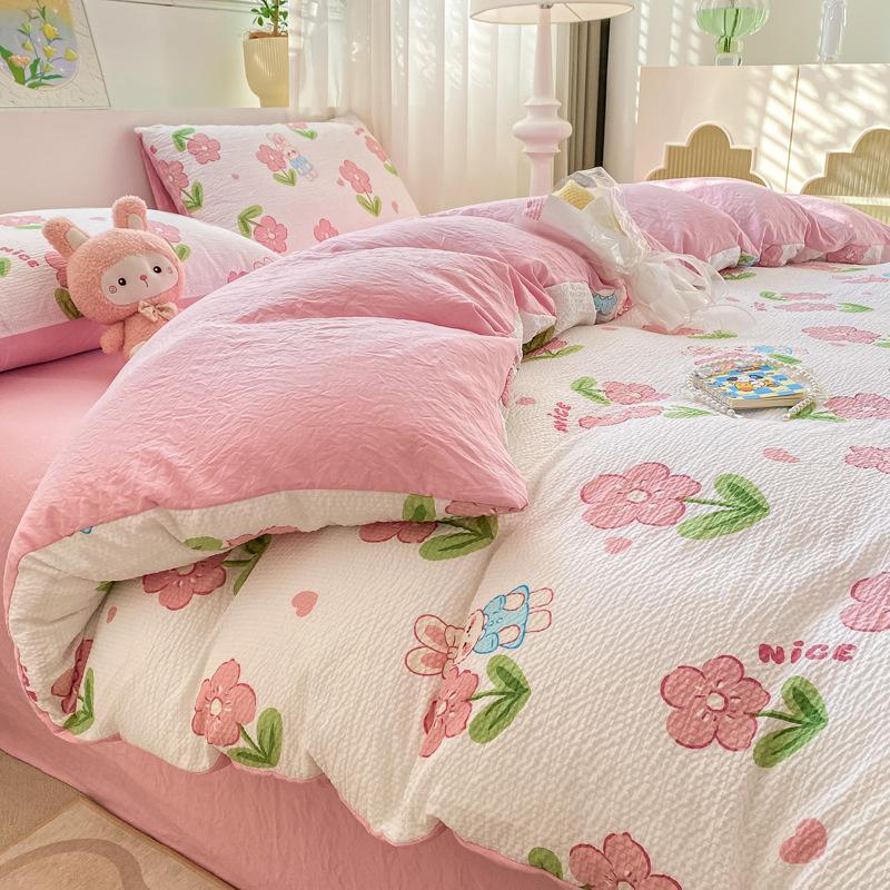 Постельное белье из ситца, комплект из четырех предметов: простыня, пододеяльник, наволочки