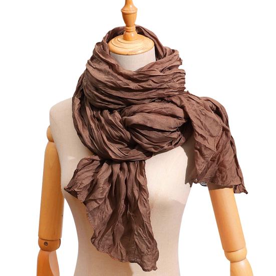 Yousheng Women Pleated Scarf Thickened Weave Autumn Winter Scarf Solid Color Breathable Shawl Headscarf Outfit Accessories