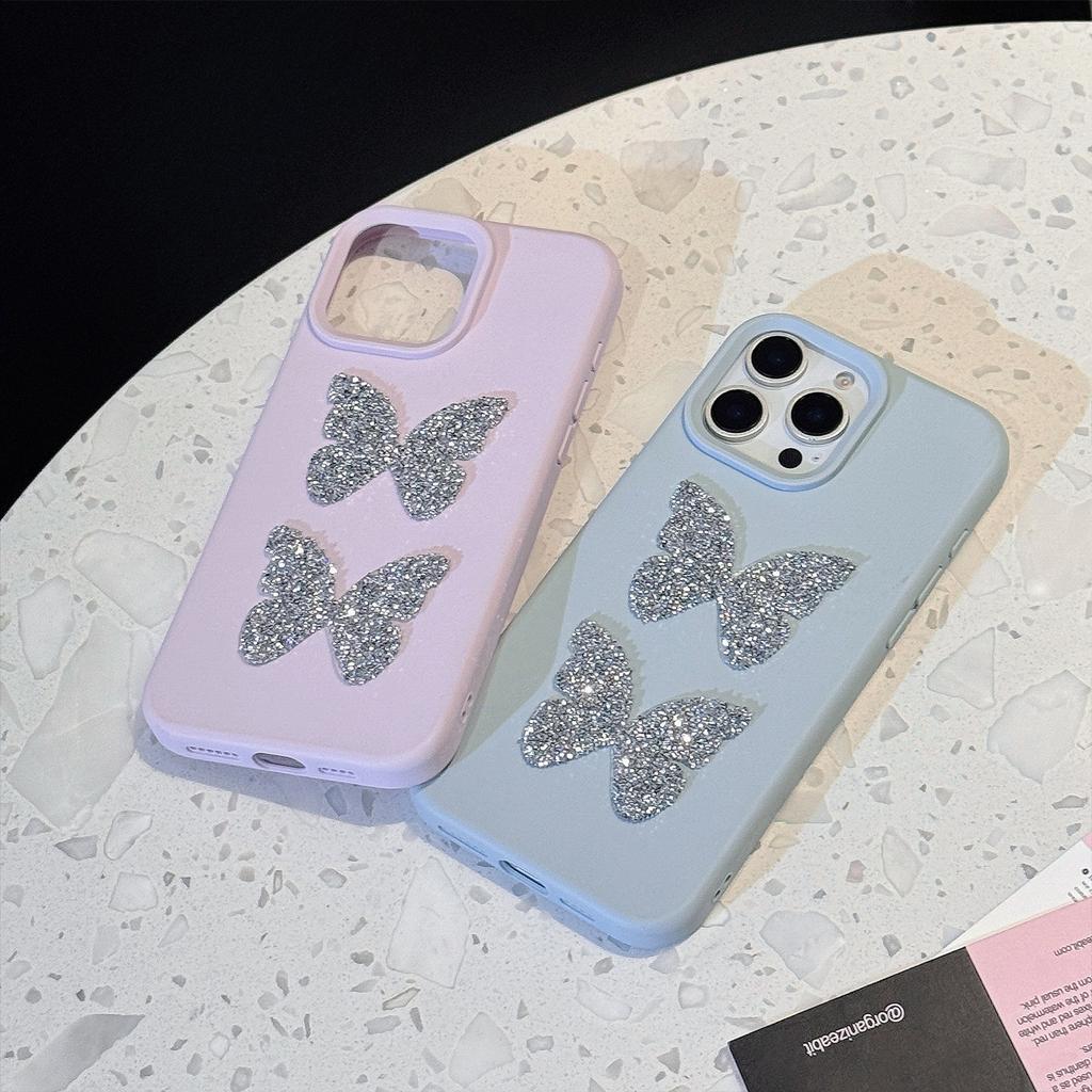 Flash Diamond Butterfly Suitable for 17promax Apple 16 Mobile Phone Case Iphone14 High End Sense 1311 Three Dimensional Soft
