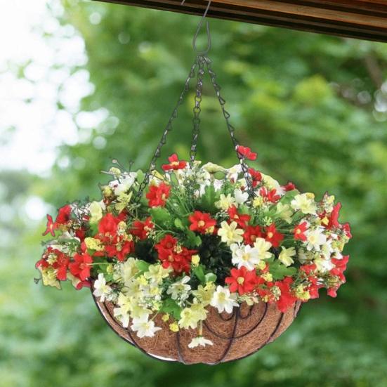 Yousheng Christmas Hanging Baskets Pre-Lit Artificial Basket with LED Lights Pine Cones Berries Winter Outdoor Planter for Outside Porch Front Door