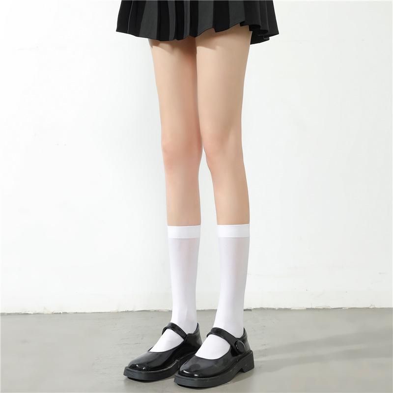 Women's 70cm Over-the-Knee Thin Velvet Compression Socks, Spring/Summer Long Black & White Stockings.