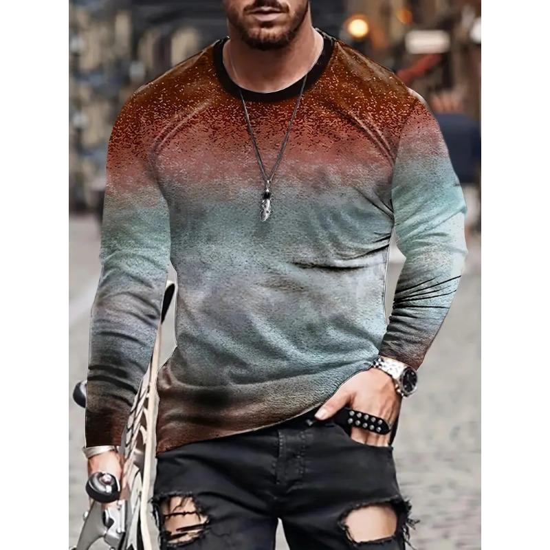 Men's Spring and Autumn Long Sleeve T-shirt Men's Loose Round Neck Hoodie 3D Printed Printed Long Sleeve Top
