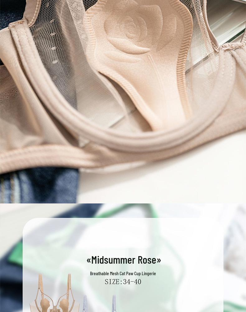 Women's Sexy Mesh Breathable Underwear: Super Thin, Rabbit Ear Design, Anti-Protrusion, Soft Underwire Bra for a Smaller Chest Look.