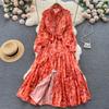 Women's High Cold Imperial Sister Wind Dress Spring and Autumn Tie Waist Elegant Temperament Swing Long Dress