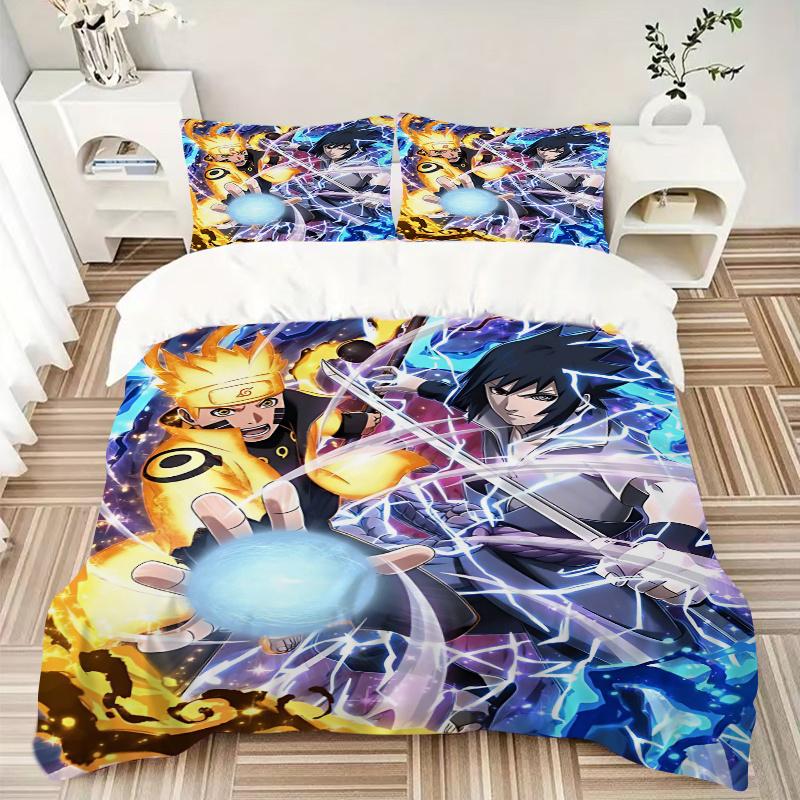 3pcs Battle of Legends Naruto vs Sasuke Bedding Set - 1 Soft Quilt Cover + 2 Pillowcases, Machine Washable - Suitable for All Seasons, Perfe