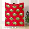 "Green One-Eyed Monsters Pattern Warm Quilt– Flannel Blanket for Bedroom, Living Room, Sofa, and Nap."