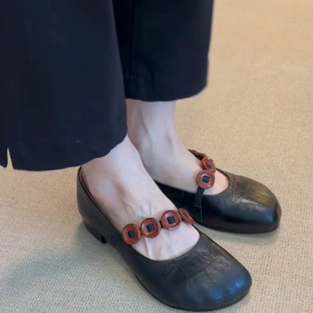 Туфли с круглым носком и толстой подошвой для женщин, новый стиль, с одним ремешком и неглубоким горлом, туфли Мэри Джейн, балетки