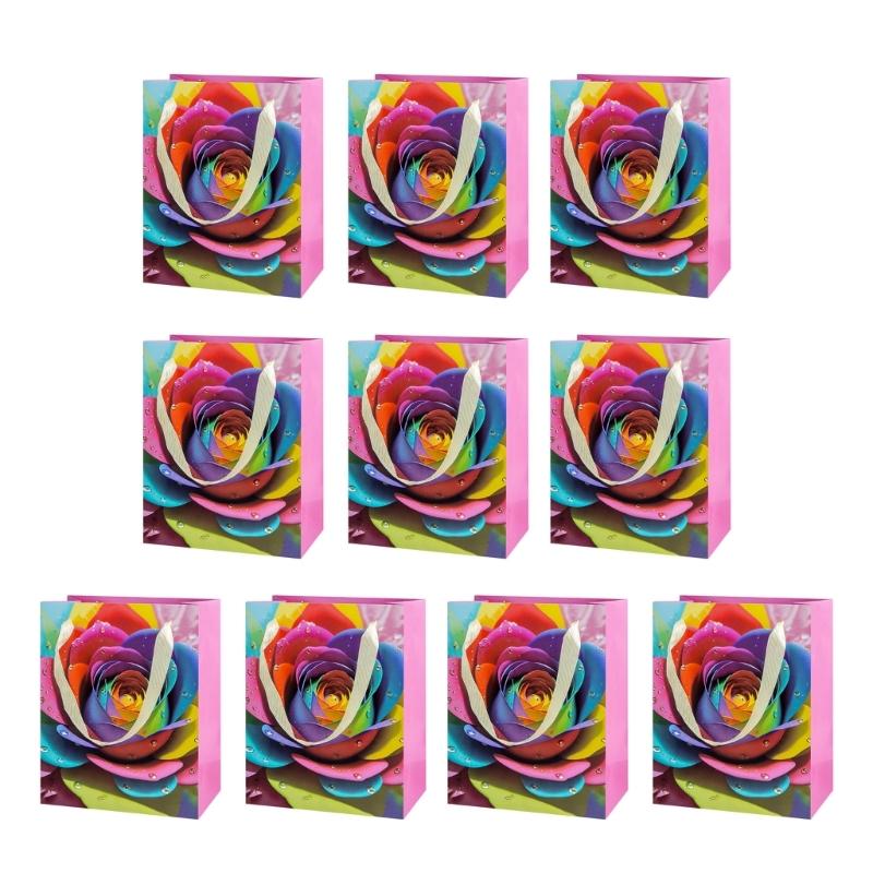 10 Штук Разноцветных Бумажных Пакетов Стильные Мешочки для Хранения Праздничных Подарков Ручной Работы Разноцветный Подарочный Пакет с Ручками