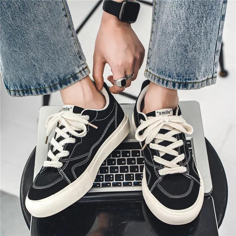 Мужские парусиновые туфли, мужские кроссовки в стиле пэчворк, удобные туфли на платформе в корейском стиле, мужские дышащие туфли на шнуровке из вулканизированной стали