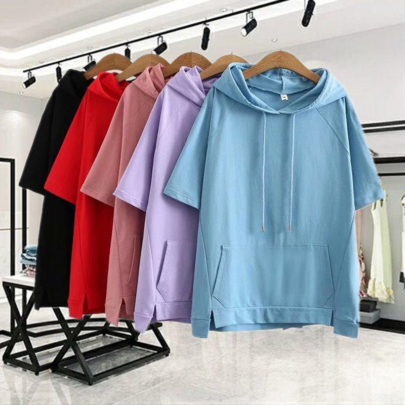 Oversize 4XL свободные толстовки женские хлопковые толстовки летние короткие рукава тонкие футболки женские повседневные пуловеры топы верхняя одежда