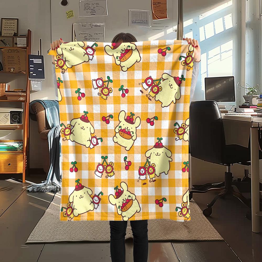 Pom Pom Purin Flannel Blanket, High quality Comfortable for All Seasons, Home Decor, Warmth and Comfort