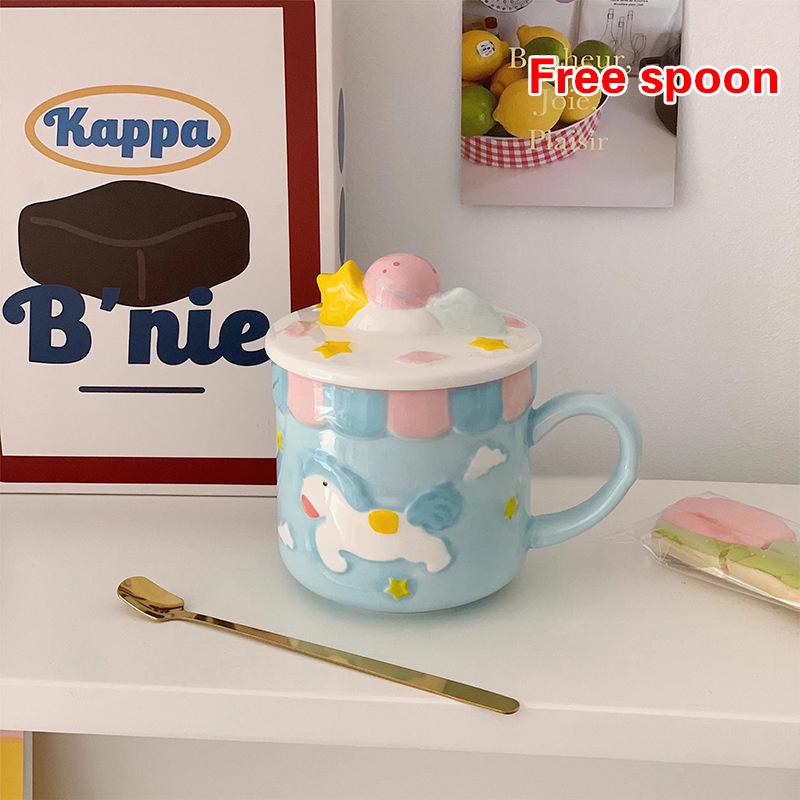 1Pcs 390Ml Ceramic Cup High Value Mug Strawberry Cake Cup Girls Cute Water Cup With Lid Home Milk Breakfast Cup